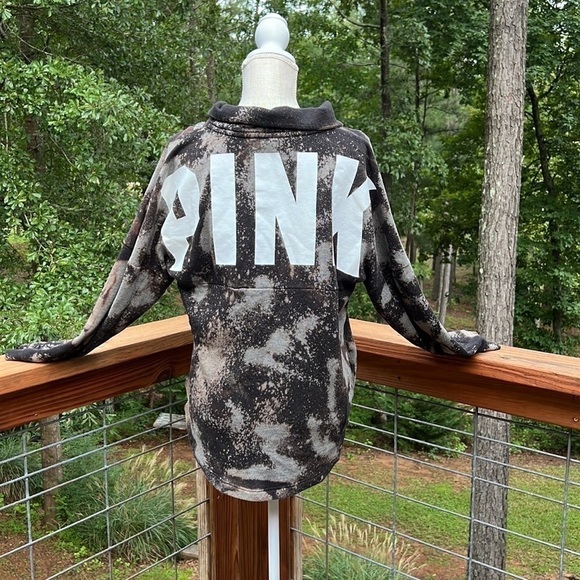 Custom Bleach Dyed Victoria’s Secret PINK Pullover 1/4 Sweater Women M Big Logo - Picture 1 of 10